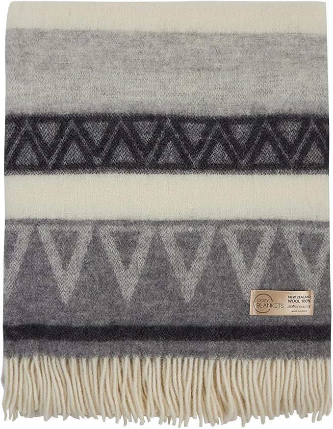 | Wool Blanket/Throw | 100% New Zealand Wool | Perfect for Home and Outdoors | Virgin Wool Throw with Fringes 67"x79" (170 x 200 cm)