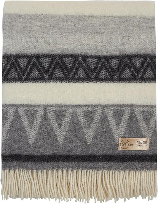 | Wool Blanket/Throw | 100% New Zealand Wool | Perfect for Home and Outdoors | Virgin Wool Throw with Fringes 75"x87" (190 x 220 cm)