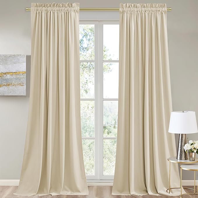 StangH Beige Curtains 92 inches Long Soft Velvet Nursery Bedroom Curtains Light Dimming Thermal Insulated Window Door Drapes for Living Dining Room, W52 x L92, 2 Panels