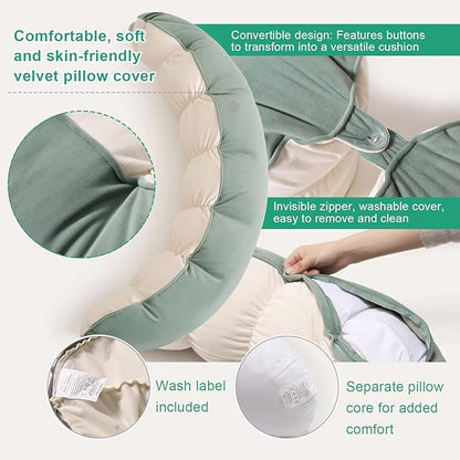 Peallow(Pat. Pend) – Long Round Body Pillow for Adults, Bolster Pillow for Sleeping, Soft and Supportive Pillow for Sleeping & Lumbar Support (Green-White, 39")