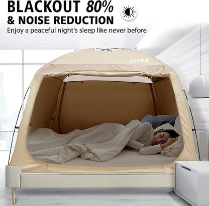Bed Tent Bed Canopy Breathable 100% for Adult and Kids- Original Design Light Reduction 93% Sleeping Dream Tents Indoor Portable Big Space with String Light 3 Doors Twin Full Queen King Size