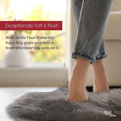 Walk on Me Silky Soft Faux Fur Area Rug, 3 ft. x 5 ft. Gray Fluffy Sheepskin for Living Room, Bedroom, Kid's Room, or Nursery, Home Decor Accent with Non-Slip Backing, Machine Washable