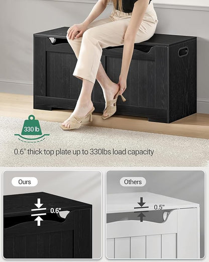 Hzuaneri 43.3" Storage Chest, Extra Large Storage Bench Trunk with 2 Hinges, Wooden Box, Lift-Top Chest Organizer, Shoe Bench for Entryway, Bedroom, Living Room, Black SB25504X