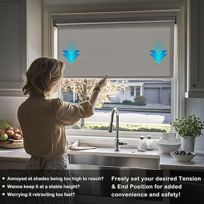 HESTIA No Drill Cordless Blackout Roller Shades Screwless Waterproof Shower Window Blinds, Auto-Retraction Easy Install Blind for Bathroom/Kitchen/Office/Exterior, Grey, 54.5" W x 54" H