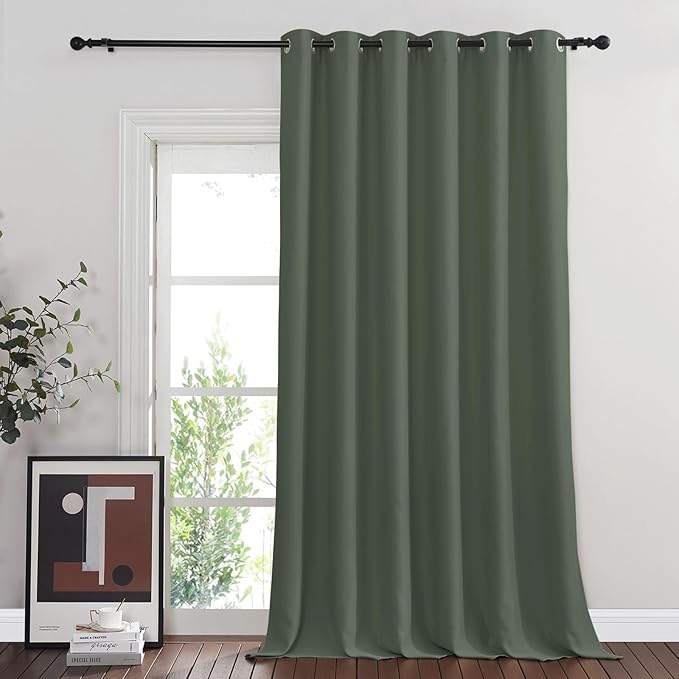 NICETOWN Blackout Sliding Glass Door Curtains, Room Darkening Thermal Insulated Curtains for Living Room Bedroom, Extra Wide Window Drapes, 1 Panel, W80 x L118, Dark Mallard