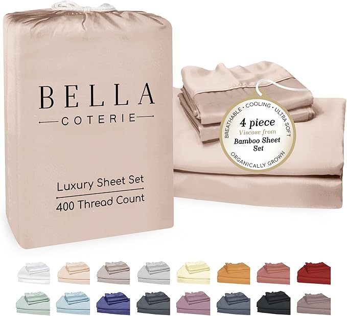 Bella Coterie Luxury Bamboo Viscose Full Size Sheet Set | 100% Organically Grown | Ultra Soft | Cooling for Hot Sleepers | 18" Deep Pocket [Dusty Rose]