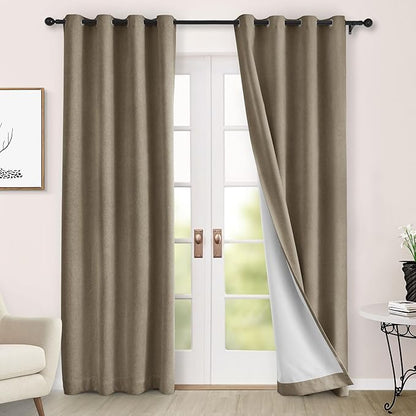 Macochico 100% Blackout Curtains Thermal Insulated Noise Reducing Chenille Curtains for Hotel Auditorium Bedroom Living Room Grommet Palm Curtains with Tieback Classic 52" Wx84 L 1 Panel
