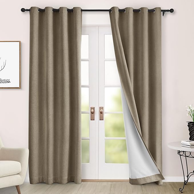 Macochico Thermal Blackout Chenille Curtains 100% Blackout Window Draperies for Living Room Bedroom Auditorium Banquet Hotel Palm Curtains with Tieback Classic Home Decor 72" Wx102 L 1 Panel
