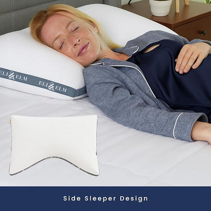 Eli & Elm | Best Ergonomic Side Sleeper Pillow for Neck Pain. Supportive Cooling Latex Fill with Luxury Breathable Cover. U-Shape Contoured Design. Queen Size Bed Pillow. (Pillow & Pillow Case)