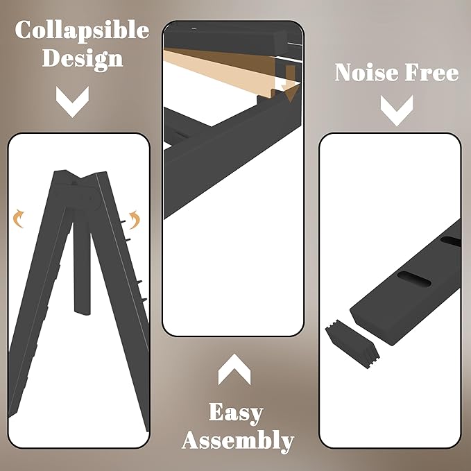 King Size Bed Frame 4 Inch Black, Metal King Bed Frame with Baffles, No Box Spring Needed, Heavy Duty Steel Platform Support, Rounded Corner Legs, Reserved Holes, Noise Free, Easy Assembly