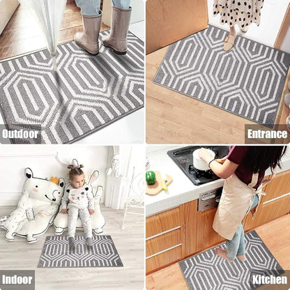 Indoor Doormat 24"x 36", Absorbent Front Back Door Mat Floor Mats, Rubber Backing Non Slip Door Mats Inside Mud Dirt Trapper Entrance Door Rug Carpet, Machine Washable Low Profile-Grey Time Cloister