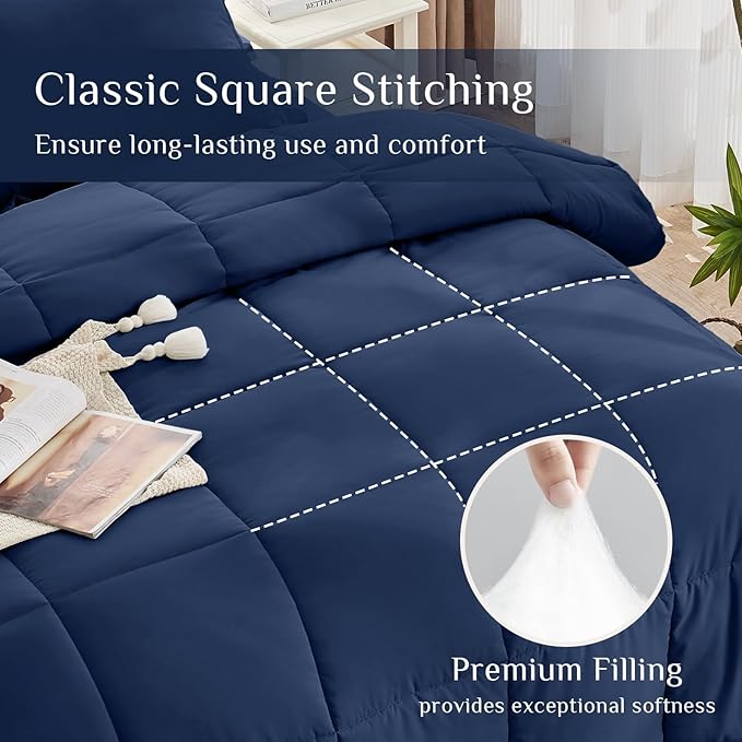JOLLYVOGUE Queen Comforter Set, Ultra-Soft Bed in a Bag Queen Size 7 Pieces, Oeko-TEX Certified Bedding Set with Down Alternative Comforter, Sheets, Pillowcases & Shams, Navy