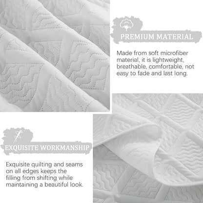 Yiran Quilt Queen Size Bedding Set White Bedspreads Embossed Diamond Pattern 3 Piece Soft Microfiber Coverlet for All Season with 2 Pillow Shams (Full Queen, 96x90 Inch)