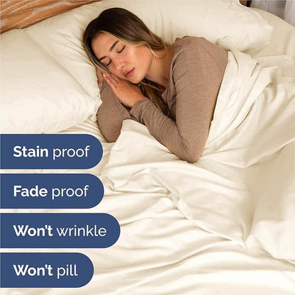 Full 6 Piece Sheet Set - Cooling, Comfy & Breathable - Hotel Luxury Bedding, Includes Fitted Sheet for Women, Men, Kids & Teens - 1 Flat, 1 Fitted Sheet, 4 Pillowcases with Deep Pockets - Off White