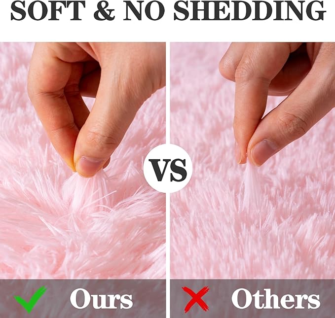 Round Pink Rug for Bedroom, 6 ft Circle Area Rugs for Living Room, Soft Fluffy Shag Carpet for Girls Teen Nursery Room Dorm Home Decor Aesthetic
