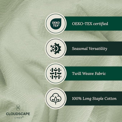 Cloud Scape Linen 100% Cotton Blanket Twin 68x92 Seafoam - Cozy Herringbone Weave, Fits Up to Twin XL Size Beds, Breathable Softness, All-Season Warmth, Winter Blanket, Bedding Gift Choice