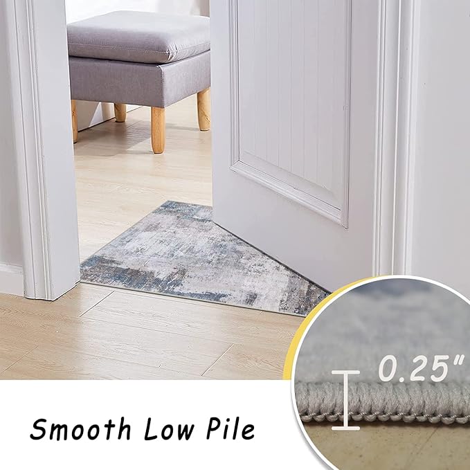 vivorug Round Rug 6ft Abstract Round Area Rug Non-Slip Indoor Carpet for Living Room Bedroom Entryway, Stain Resistant Home Decor Circle Rug, Grey/Navy