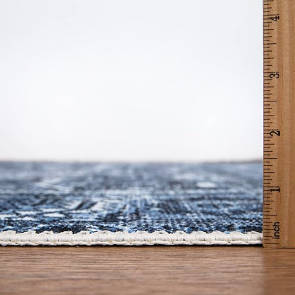 Bloom Rugs Washable Non-Slip 4' x 6' Rug - Blue Traditional Area Rug for Living Room, Bedroom, Dining Room, and Kitchen - Exact Size: 4' x 6'