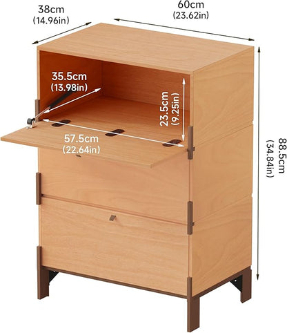 Stackable 3 Drawers Dresser, Customizable Chest of Drawers for Bedroom, Living Room, Hallway, Entryway, Easy Assembly Wood Furnitures Cabinet, 24 inch Width Beech Color