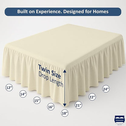Cottingon Bed Skirt Twin 18" Drop with Split Corners, 100% Microfiber Soft and Stylish, Dust Ruffle with Platform, Ivory