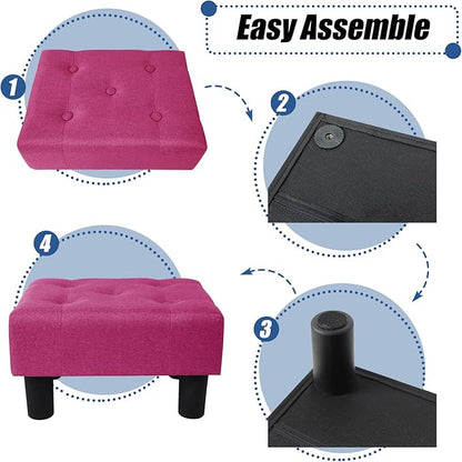 BRIAN & DANY Small Foot Stool, Linen Foot Stools with Legs, Stable Small Footstool for Living Room, Dragon Fruit Red