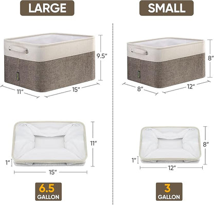 BALEINE 2 Pack Fabric Storage Bins for Shelves, Linen Storage Baskets for Organizing, Decorative Closet Bins for Clothes, Home (Brown, 12"x8"x8")
