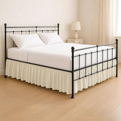 KRISHNA Ruffled Bed Skirt with Split Corners Full, 100% Microfiber Hotel Quality, 10 Inch Drop Dust Ruffle Gathered Bedskirt with Platform, 54" x 75", Ivory