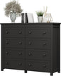 Dresser for Bedroom with 8 Drawers, Farmhouse Wood Chest of Drawers, Wide TV Stand Closet Storage Furniture with Metal Handle, Modern Clothes Organizer for Hallway, Living Room, Entryway, Black
