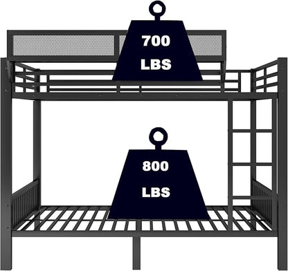 Upgraded Version Thicken Metal Heavy-Duty Queen Over Queen Bunk Bed with Storage Shelf, Best Modern Style Stronger Queen Size Bunk Bed with Ladder for Adults, Easy Assembly (Queen+Storage Shelf)