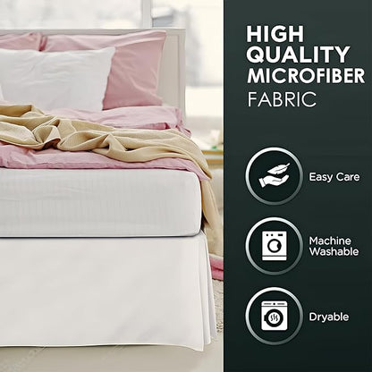 Pleated Bed Skirt Queen Size, 12" Drop with Platform Design for Secure Fit, Split Corners, Wrinkle-Resistant Microfiber for Modern Stylish Look, Tailored Bedding for Hotel Luxury - Ivory