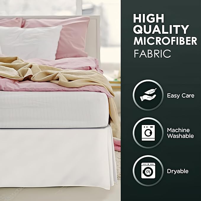 Pleated Bed Skirt King Size, 14" Drop with Platform Design for Secure Fit, Split Corners, Wrinkle-Resistant Microfiber for Modern Stylish Look, Tailored Bedding for Hotel Luxury - Ivory