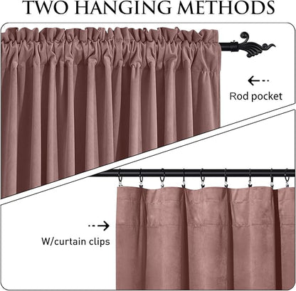 StangH Wild Rose Pink Curtains for Kids Bedroom, Elegant Soft Velvet Room Darkening Window Drapes Rod Pocket Thermal Insulated Sliding Door Panels, W52 x L90, 2 Panels