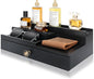 EOSAHR Modern Wooden Cologne Organizer for Men - 3 Tier Cologne Stand with Storage Drawer and Hidden Compartment - Perfume Organizer for Dresser (Black)