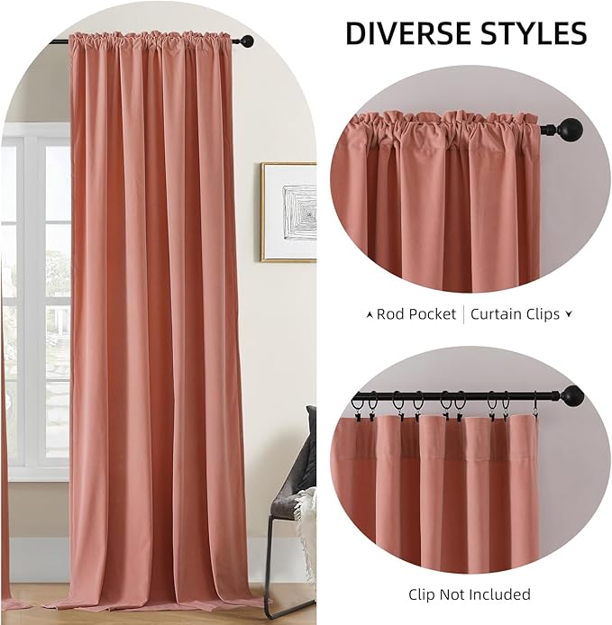 Joydeco Pink Velvet Curtains 96 inch Length 2 Panels, Luxury Blackout Rod Pocket Thermal Insulated Window Curtains, Super Soft Room Darkening Drapes for Living Dining Room Bedroom,W52 x L96 inches