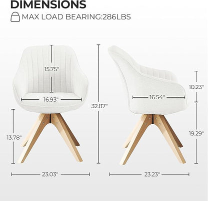 Zouron Accent Chair with Wooden Legs, Swivel Desk Chairs No Wheels, Upholstered Armchair Vanity Chair for Small Space Home Office Living Room Bedroom, Beige and Natural Wood
