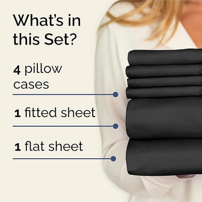 King 6 Piece Sheet Set - Cooling, Comfy & Breathable - Hotel Luxury Bedding, Includes Fitted Sheet for Women, Men, Kids and Teens - 1 Flat, 1 Fitted Sheet, 4 Pillowcases with Deep Pockets - Black