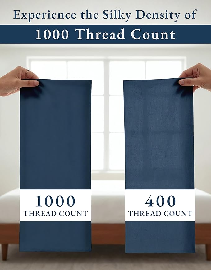 LANE LINEN 100% Egyptian Cotton Bed Sheets Full Size - 1000 Thread Count, Long Staple Mercerized Cotton Bedding Sheets, Luxury Hotel Like Thick 15" Deep Pocket, Reinforced French Seams - Estate Blue