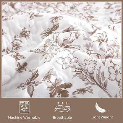 WONGS BEDDING California King Quilt Sets, Brown Quilt Bedding Set with 2 Pillowcases, Botanical Quilt for Cal King Bed, Soft Microfiber Lightweight Coverlet Bedspread for All Season (112"×96")
