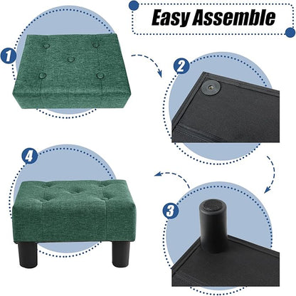 BRIAN & DANY Small Foot Stool, Linen Foot Stools with Legs, Stable Small Footstool for Living Room, Green
