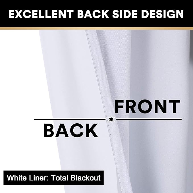 PrinceDeco 100% Blackout Curtains 2 Panels Set Thermal Insulated Full Light Blocking Drapes Window Curtain Panels for Bedroom Living Room Grommet Black Out Cute Curtains,52" W x 63" L, Pearl White