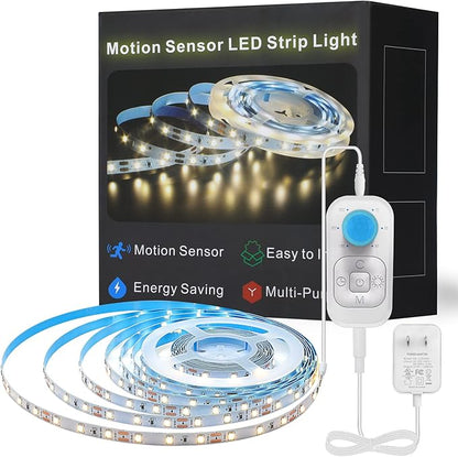 Motion Sensor LED Strip Light - Cabinet Strip Lights with 24W Plug, Dimmer, and Timing, 16.4ft for Under Cabinet, Kitchen, 3000K WarmWhite