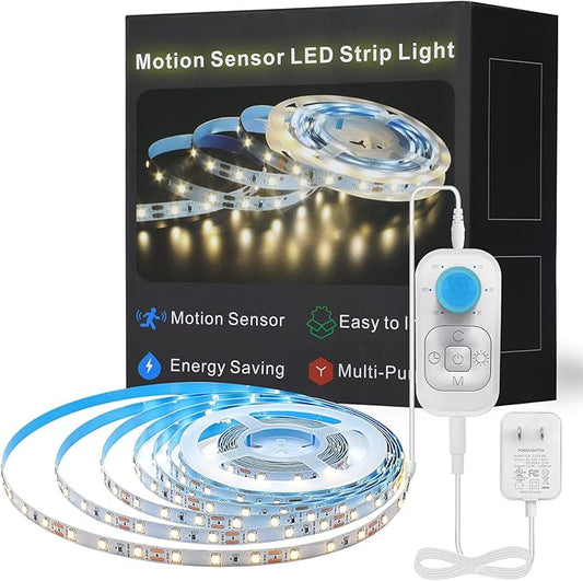 Motion Sensor LED Strip Light - Cabinet Strip Lights with 24W Plug, Dimmer, and Timing, 16.4ft for Under Cabinet, Kitchen, 3000K WarmWhite