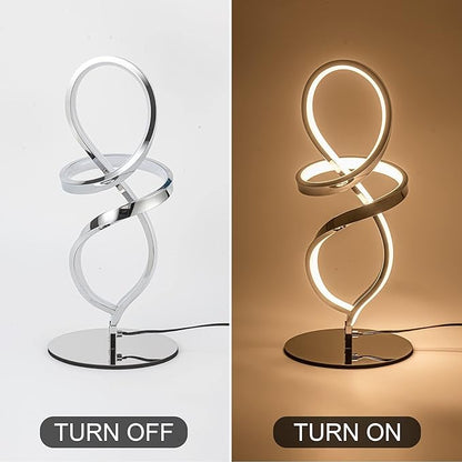 Mayful Modern Table Lamp with LED Spiral Design, Bedside Lamp with Stepless Dimming Switch, Contemporary Nightstand & Chrome Table Lamp for Bedroom, Living Room, Home Office, 12W 3200K Warm White