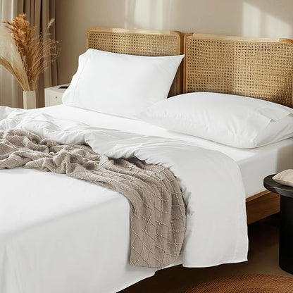 LBRO2M 100% Cotton Sheets Set Deep Pocket 24", 1000 Thread Count King Size 4 Piece Bed Sheet Sets Soft Comfortable Bedding All Season (King, White)