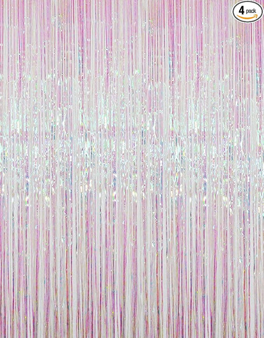 GOER 3.2 ft x 9.8 ft Metallic Tinsel Foil Fringe Curtains Party Photo Backdrop Party Streamers for Birthday,Graduation,New Year Eve Decorations Wedding Decor (4 Packs,Multicolor)