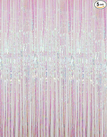 GOER 3.2 ft x 9.8 ft Metallic Tinsel Foil Fringe Curtains Party Photo Backdrop Party Streamers for Birthday,Graduation,New Year Eve Decorations Wedding Decor (5 Packs,Multicolor)