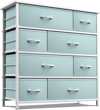 Sorbus Dresser with 8 Drawers - Furniture Storage Chest for Kid’s, Teens, Bedroom, Nursery, Playroom, Clothes, Toys - Steel Frame, Wood Top, Fabric Bins (Aqua)