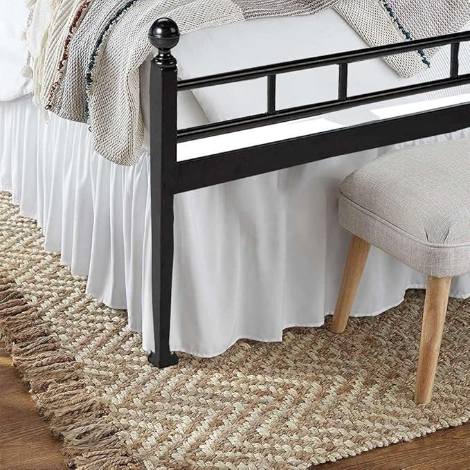 White Solid Ruffled Bed Skirt Cal-King-24 Inch Drop Split Corner, Microfiber Bedskirt with Platform Three Sided Coverage