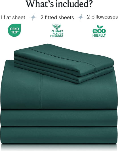 LuxClub 5 PC Split King Sheet Set, Deep Pockets Wrinkle Free Cooling Bed Sheets Hotel Bedding for Women, Men, Includes 2 Fitted Sheet, 1 Flat Sheet and 2 PillowcasesSoft Emerald