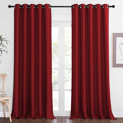 NICETOWN Blackout Curtain Drape for Bedroom - Light Reducing Thermal Insulated Solid Grommet Room Darkening Window Curtain 90 inches Long for Living Room (Burgundy Red, 1 Piece, W66 x L90)